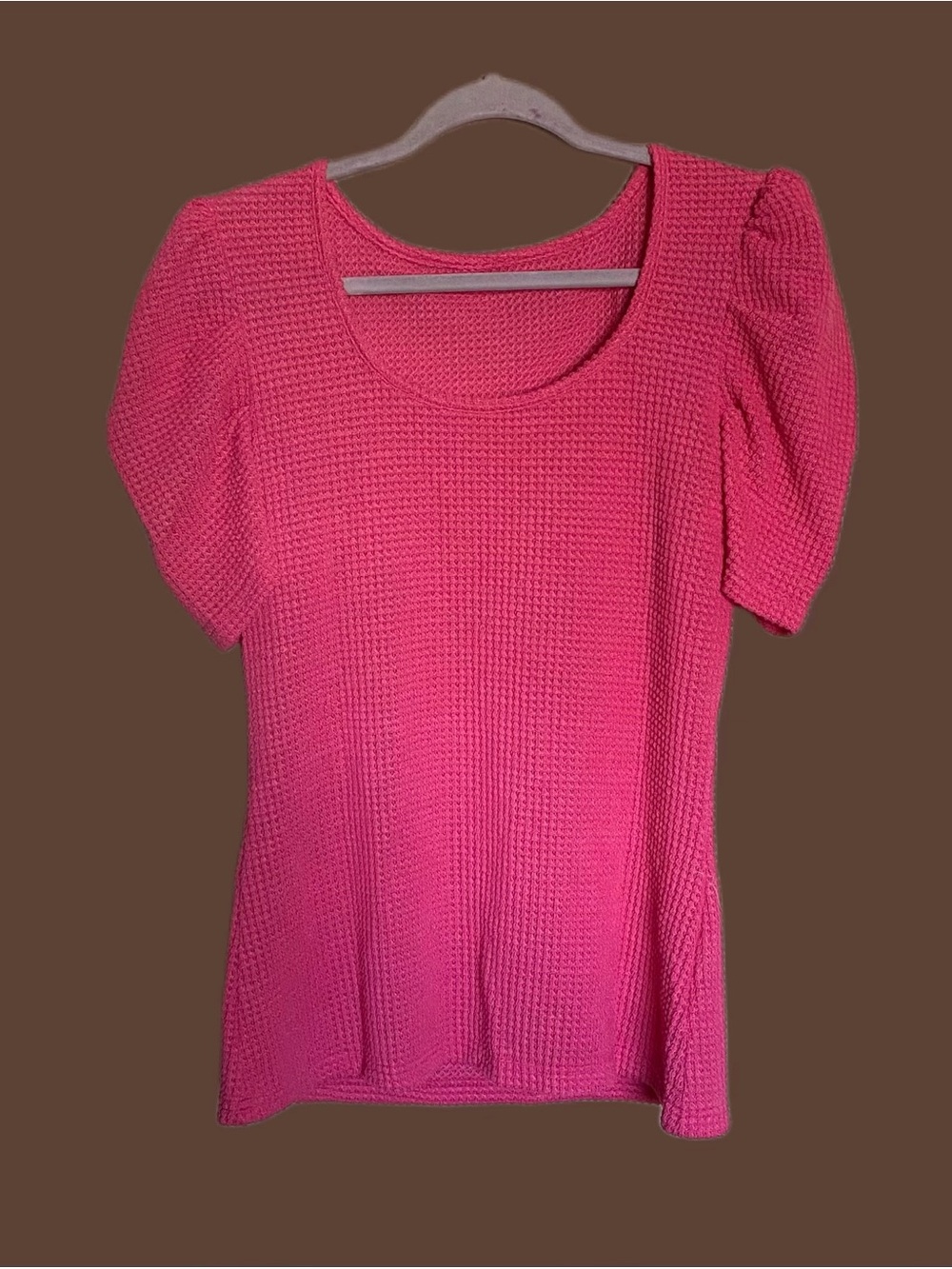 Cache Pink Textured Scoop Neck Short Sleeve Blouse